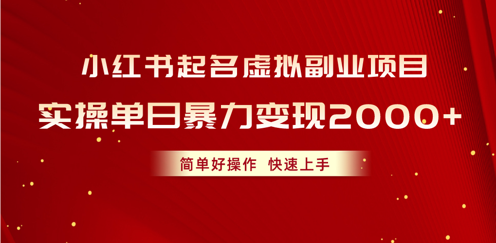 （10856期）小红书起名虚拟副业项目，实操单日暴力变现2000+，简单好操作，快速上手-中创资源网