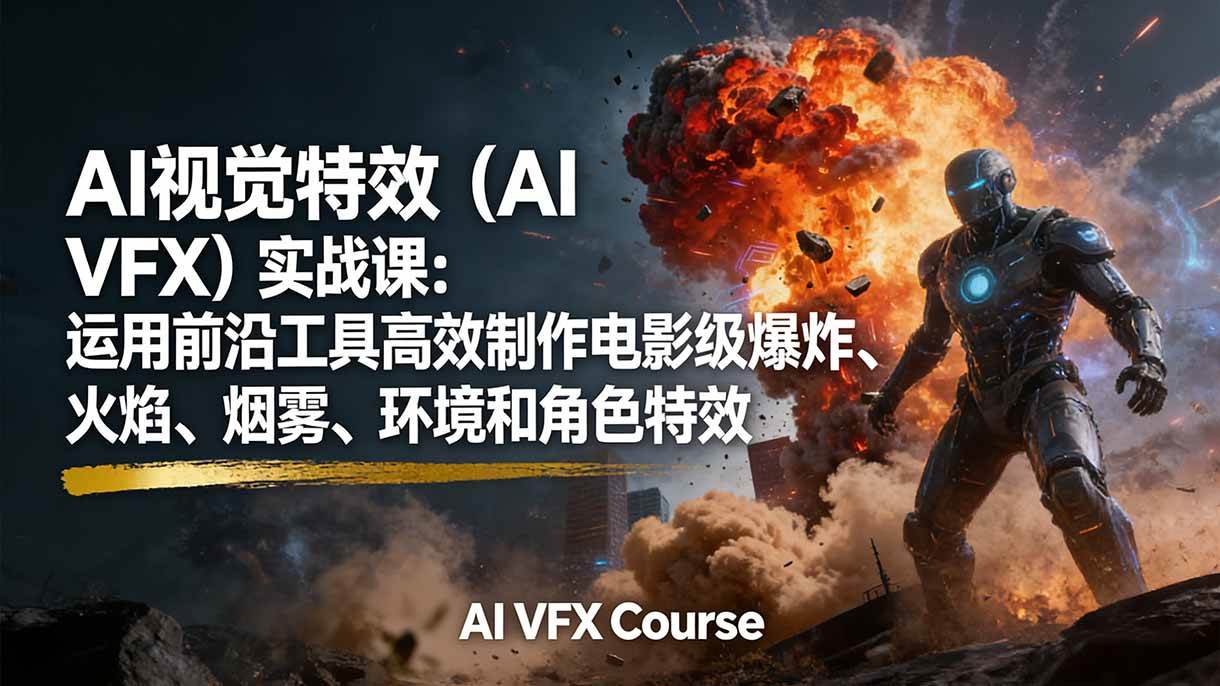（17212期）AI视觉特效（AI VFX）实战课：运用前沿工具高效制作电影级爆炸、火焰、烟雾、环境和角色特效-中创资源网