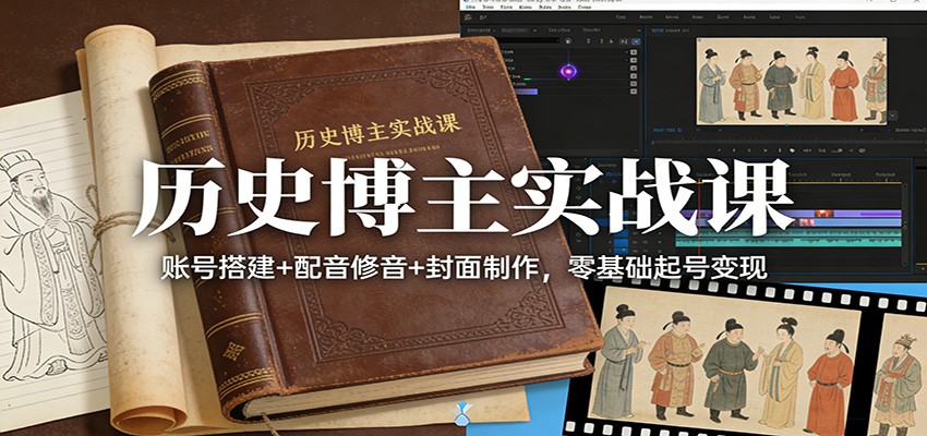 历史博主实战课：账号搭建+配音修音+封面制作，零基础起号变现-中创资源网