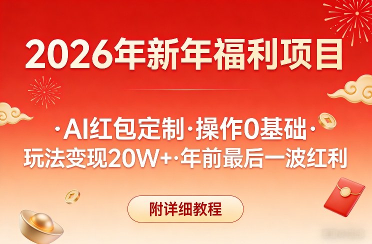 新年福利项目，AI红包定制，操作0基础，玩法变现20W+年前最后一波红利，附详细教程-中创资源网