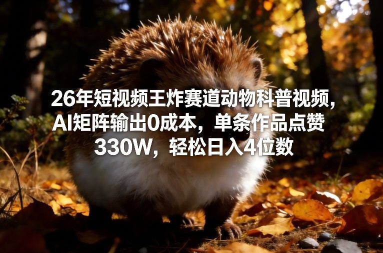 26年短视频王炸赛道动物科普视频，AI矩阵输出0成本，单条作品点赞330W，轻松日入4位数-中创资源网