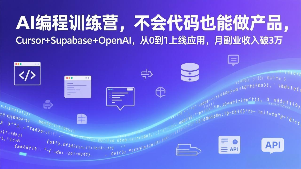 AI编程训练营，不会代码也能做产品，Cursor+Supabase+OpenAI，从0到1上线应用，月副业收入破3万-中创资源网