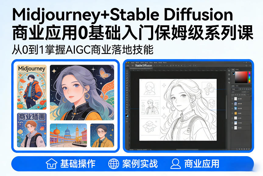 AIGC商业应用Midjourney+Stable Diffusion教程，0基础入门保姆级系列课-中创资源网