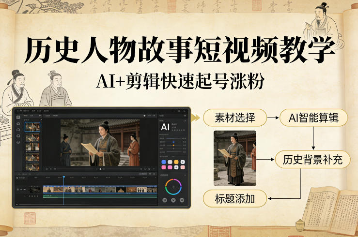 历史人物故事短视频教学，AI+剪辑制作历史人物题材短视频，快速起号涨粉-中创资源网