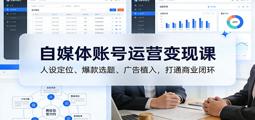 自媒体账号运营变现课：人设定位、爆款选题、广告植入，打通商业闭环-中创资源网
