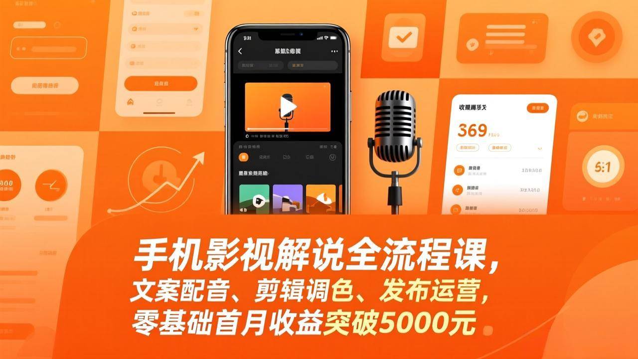 （17391期）手机影视解说全流程课，文案配音、剪辑调色、发布运营，零基础首月收益突破5000元-中创资源网