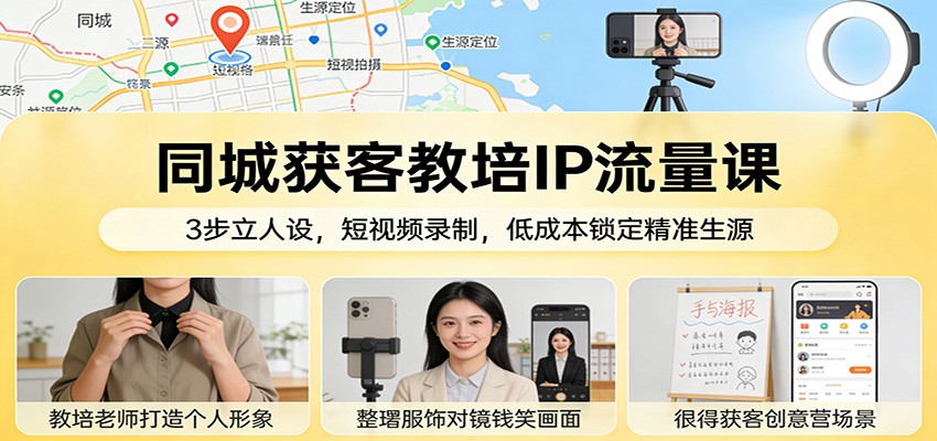 同城获客教培IP流量课：3步立人设，短视频录制，低成本锁定精准生源-中创资源网