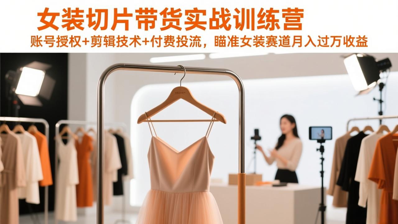 女装切片带货实战训练营，账号授权+剪辑技术+付费投流，瞄准女装赛道月入过万收益-中创资源网