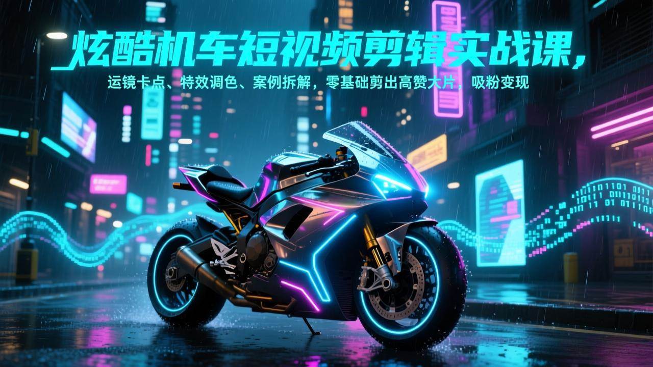 （17304期）炫酷机车短视频剪辑实战课，运镜卡点、特效调色、案例拆解，零基础剪出高赞大片，吸粉变现-中创资源网