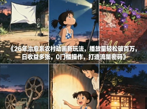 26年治愈系农村动画新玩法，播放量轻松破百万，日收益多张，0门槛操作，打造流量密码-中创资源网