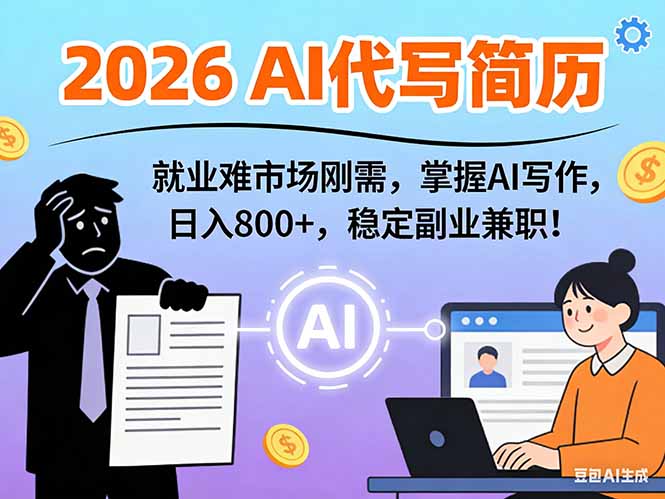 AI代写简历，超暴利，用万能模板月入1-3万实战教程，2026年市场刚需！-中创资源网
