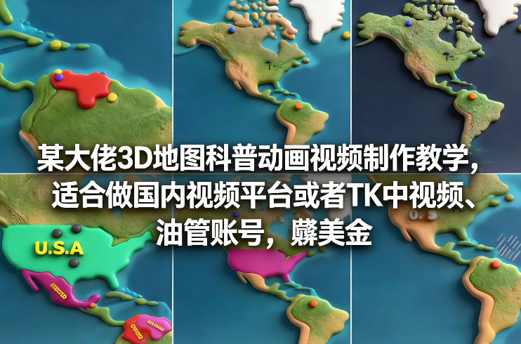 某大佬3D地图科普动画视频制作教学，适合做国内视频平台或者TK中视频、油管账号，賺美金-中创资源网