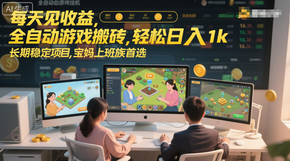 每天见收益，全自动游戏搬砖，轻松日入1k，长期稳定项目，宝妈上班族首选【揭秘】-中创资源网