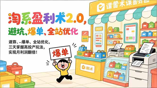 淘系盈利术2.0，避坑、爆单、全站优化，三天掌握高投产玩法，实现月利润翻倍！-中创资源网