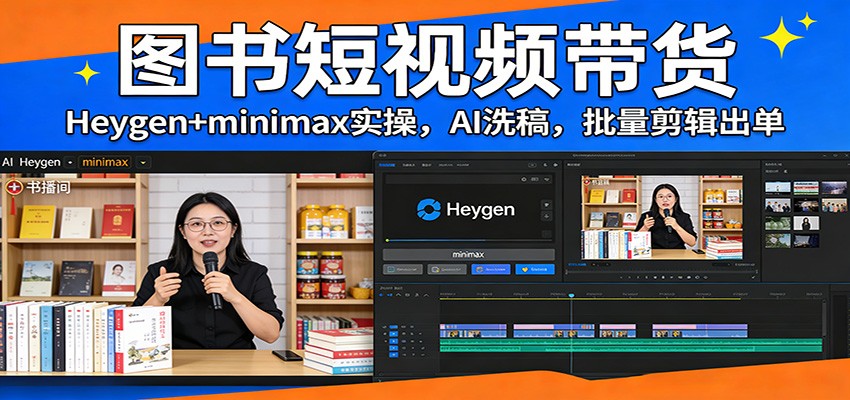 图书短视频带货：Heygen+minimax实操，AI洗稿 ，批量剪辑出单-中创资源网