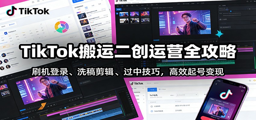 TikTok搬运二创运营全攻略：刷机登录、洗稿剪辑 、过中技巧，高效起号变现-中创资源网