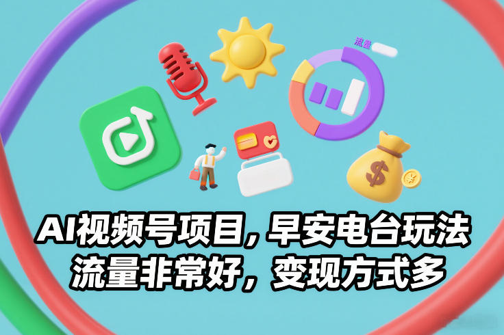 AI视频号项目，早安电台玩法，流量非常好，变现方式多-中创资源网