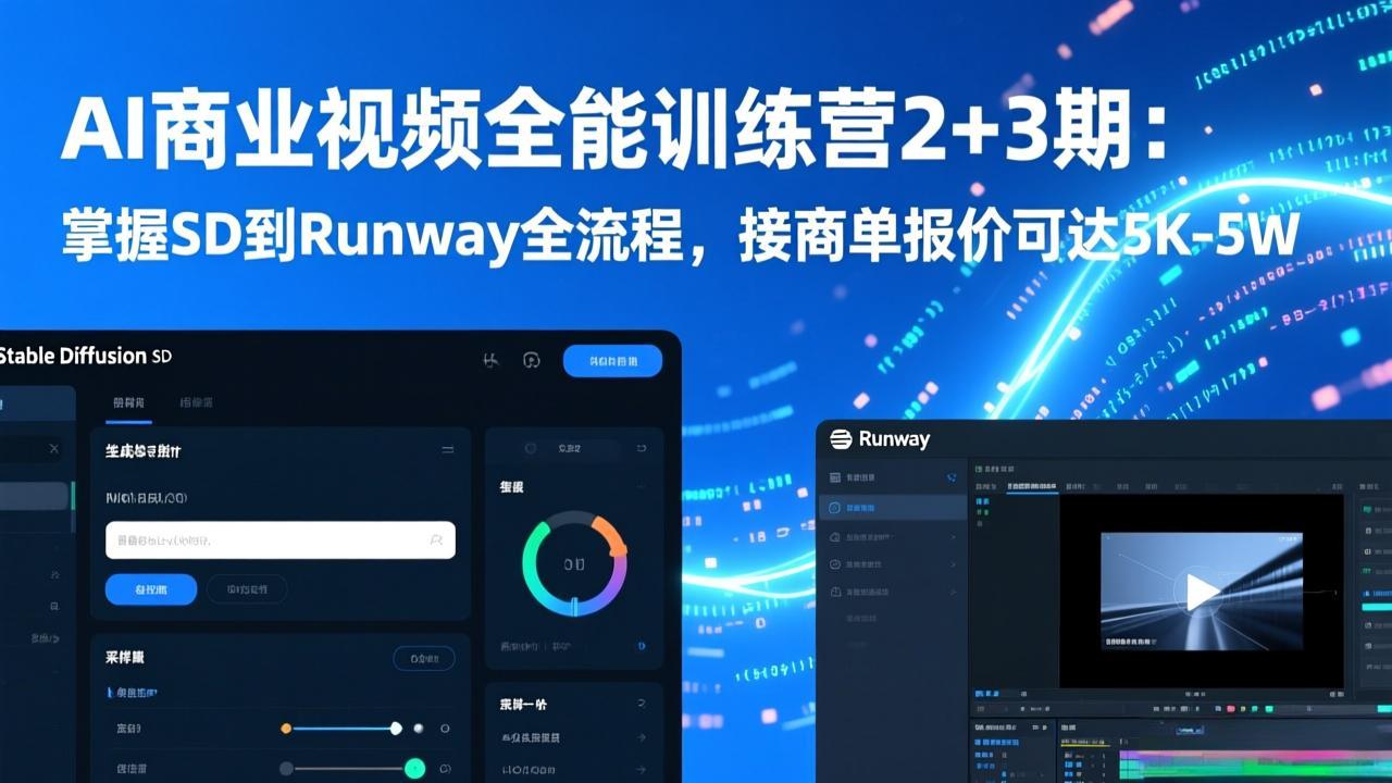 AI商业视频全能训练营2+3期：掌握SD到Runway全流程，接商单报价可达5K-5W-中创资源网