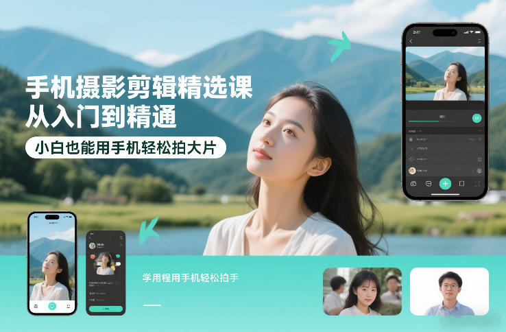 手机摄影剪辑精选课，从入门到精通，小白也能用手机轻松拍大片-中创资源网