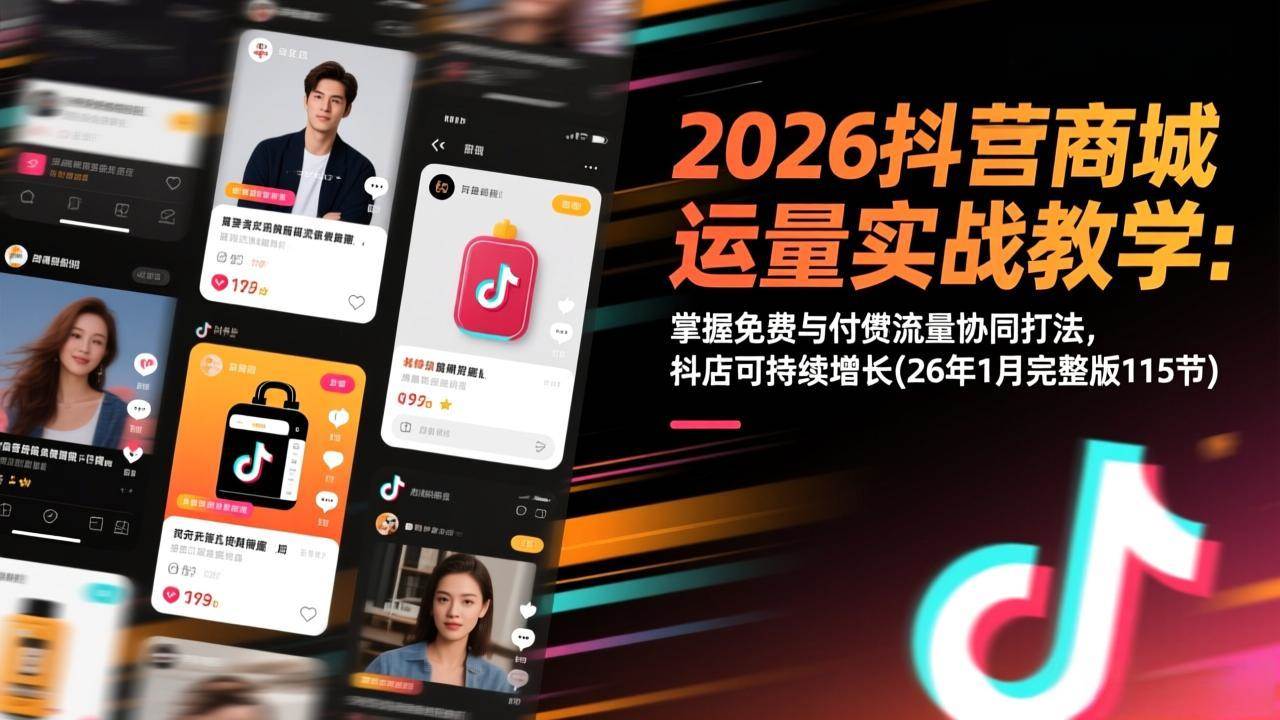 （17165期）2026抖音商城运营实战教学：掌握免费与付费流量协同打法，抖店可持续增长(26年1月完整版115节)-中创资源网