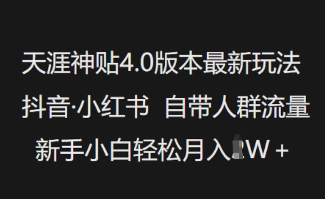 天涯神贴4.0版本最新玩法，抖音·小红书自带人群流量，新手小白轻松月入过W-中创资源网