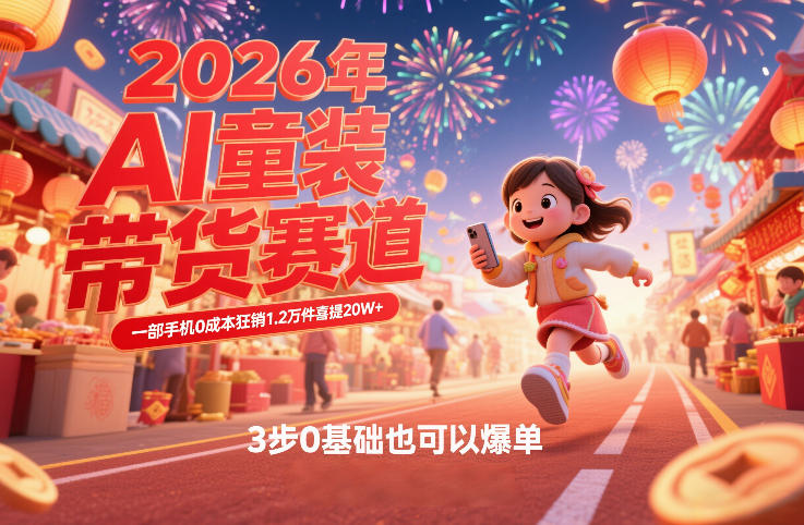AI童装新春带货赛道，一部手机0成本狂销1.2万件喜提20W+，3步0基础也可以爆单-中创资源网