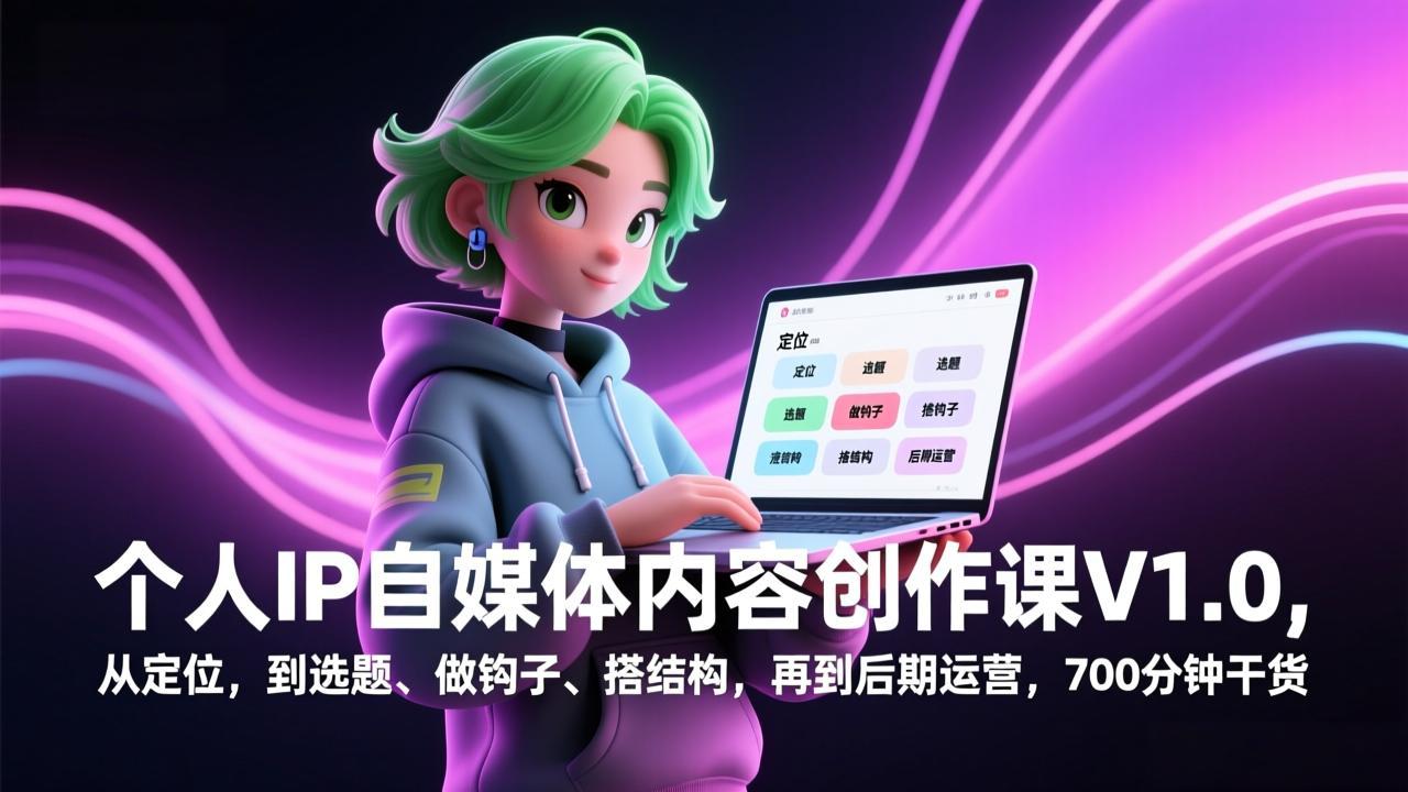 个人IP自媒体内容创作课V1.0，从定位，到选题、做钩子、搭结构，再到后期运营，700分钟干货-中创资源网
