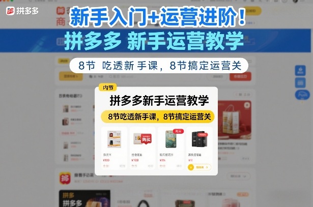 新手入门+运营进阶！拼多多新手运营教学，8节吃透新手课，8节搞定运营关-中创资源网