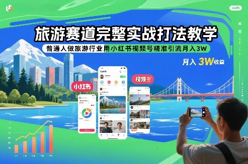 旅游赛道完整实战打法教学，普通人做旅游行业用小红书视频号精准引流月入3W-中创资源网