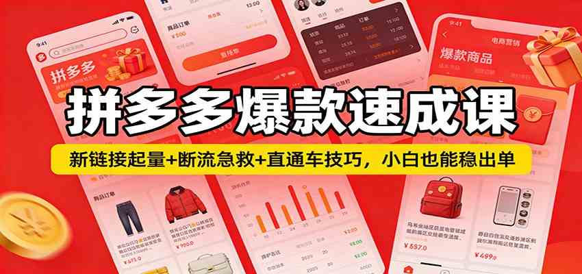 拼多多爆款速成课：新链接起量+断流急救+直通车技巧，小白也能稳出单-中创资源网