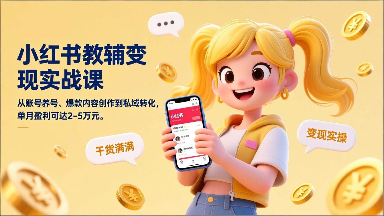 （17334期）小红书教辅变现实战课，从账号养号、爆款内容创作到私域转化，单月盈利可达2-5万元-中创资源网