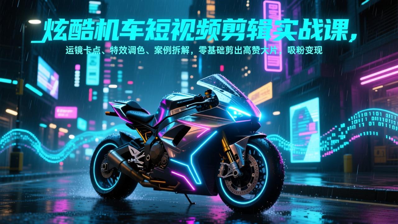 炫酷机车短视频剪辑实战课，运镜卡点、特效调色、案例拆解，零基础剪出高赞大片，吸粉变现-中创资源网