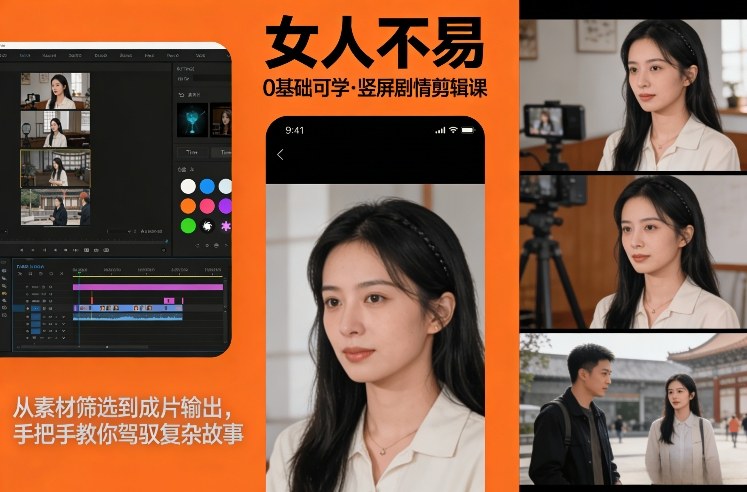 0基础可学！《女人不易》竖屏剧情剪辑课，从素材筛选到成片输出，手把手教你驾驭复杂故事-中创资源网