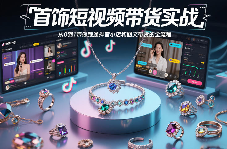 首饰短视频带货实战，从0到1带你跑通抖音小店和图文带货的全流程-中创资源网